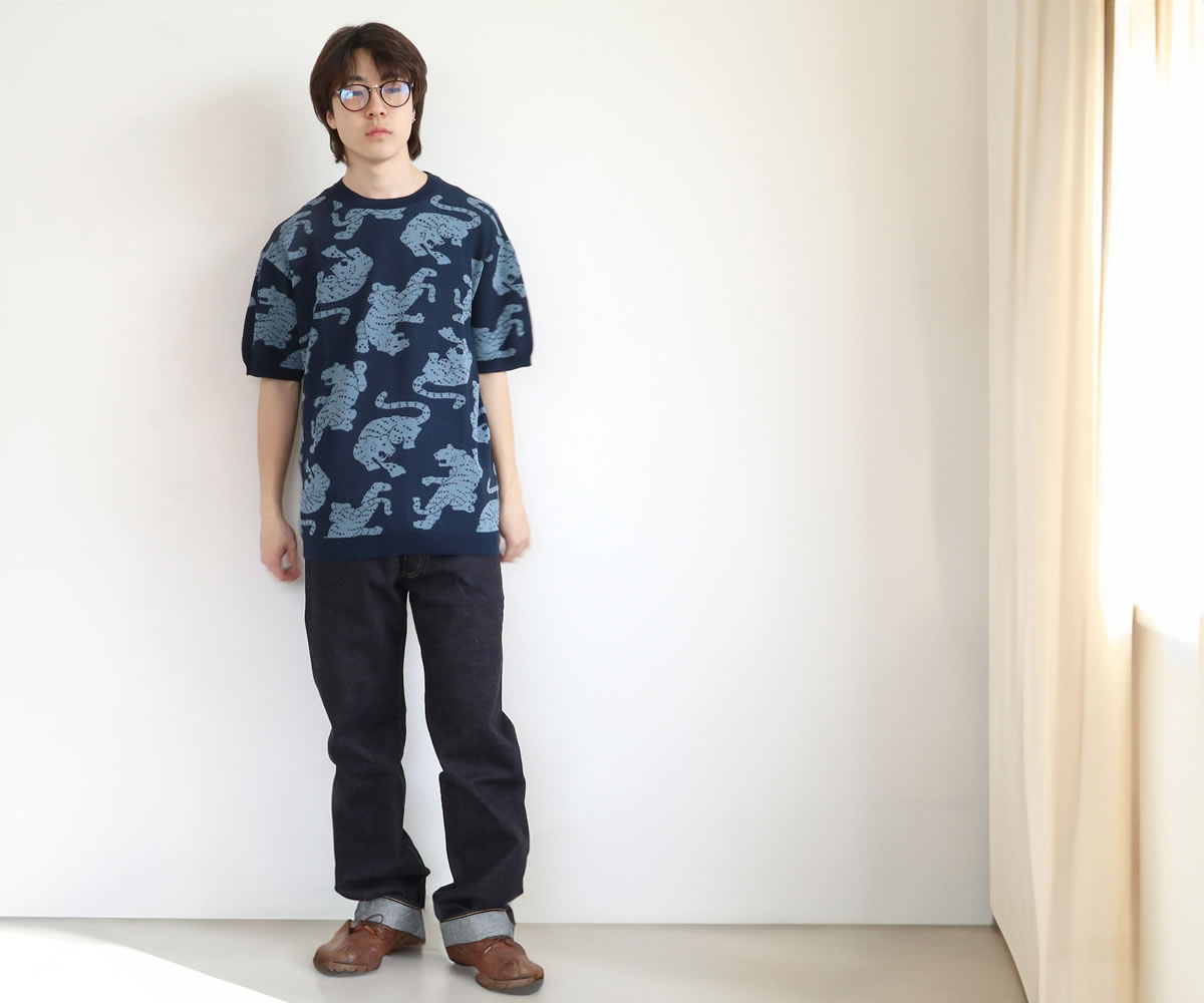 gym master（ジムマスター） 半袖ニットTシャツ ジャガードニット トラ 