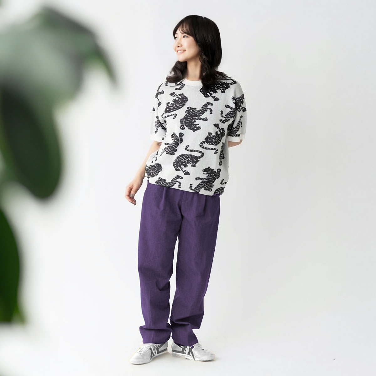 gym master（ジムマスター） 半袖ニットTシャツ ジャガードニット トラ 
