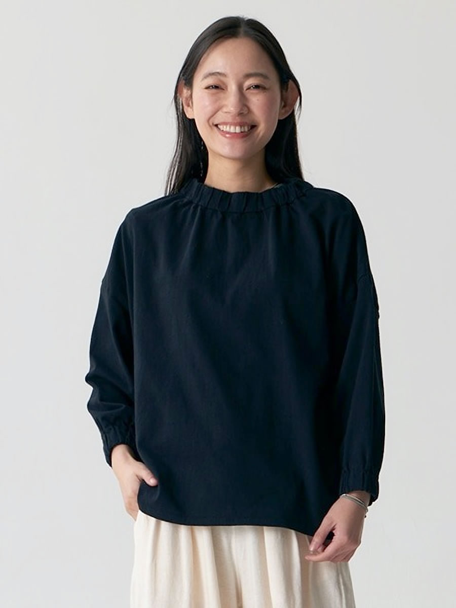 グッドイナフ. 七分袖 カットソー ブラック GOOD ON（グッドオン） メロウパフTシャツ 七分袖 ギャザー Tシャツ