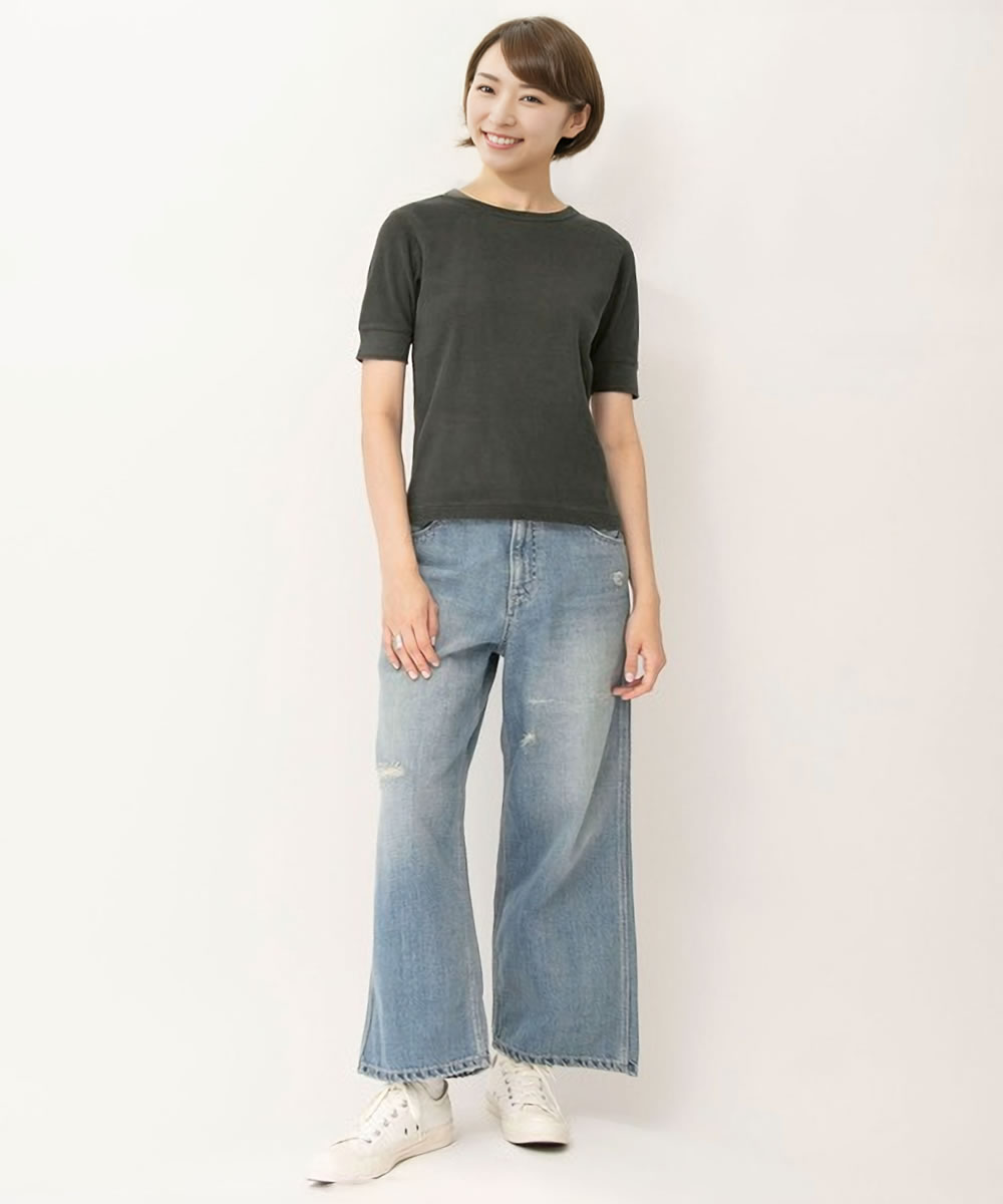 Tシャツ ジョンブル ピグメント針抜きTシャツ レディース JOHNBULL プルオーバー トップス 半袖 リブ 一枚着 インナー Johnbull Tシャツ ジョンブル ピグメント針抜きTシャツ