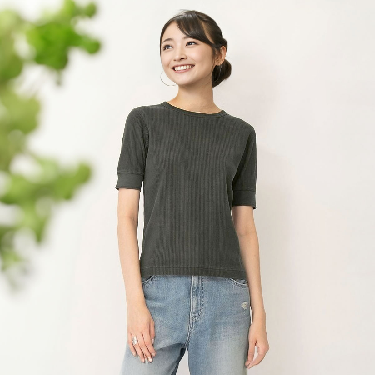Tシャツ ジョンブル ピグメント針抜きTシャツ レディース JOHNBULL プルオーバー トップス 半袖 リブ 一枚着 インナー Johnbull Tシャツ ジョンブル ピグメント針抜きTシャツ