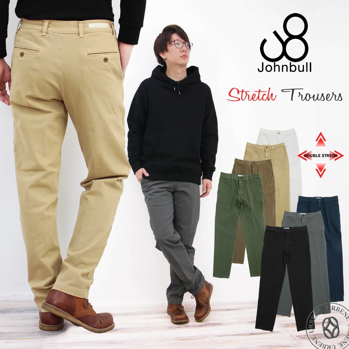 ジョンブル メンズ Johnbull ダブルストレッチ カラー トラウザーパンツ 21489 ストレッチパンツ ロングパンツ 股上浅め シルエット MENS｜urbene｜05