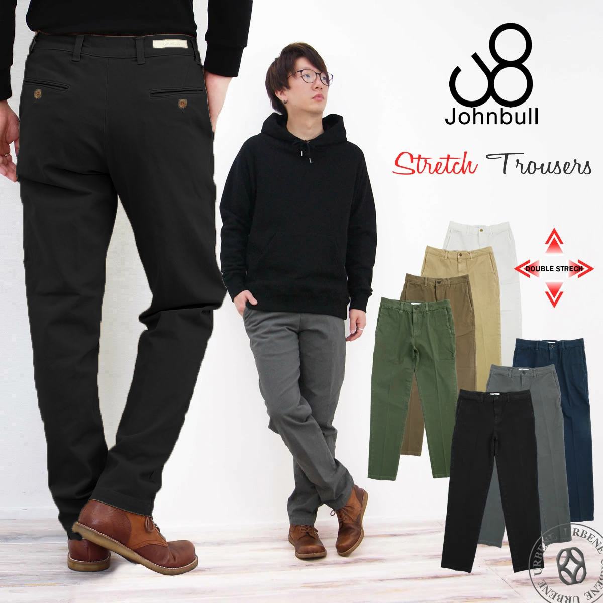 ジョンブル メンズ Johnbull ダブルストレッチ カラー トラウザーパンツ 21489 ストレッチパンツ ロングパンツ 股上浅め シルエット MENS｜urbene｜03