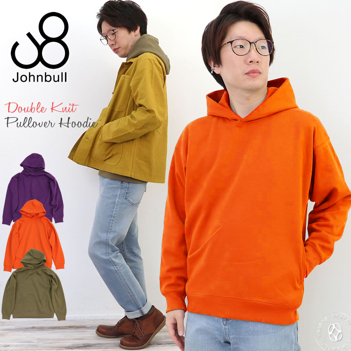 送料無料/新品未使用　DOUBLE RL　オレンジ パーカー（L) Johnbull（ジョンブル） メンズ ダブルニットプルオーバーパーカー