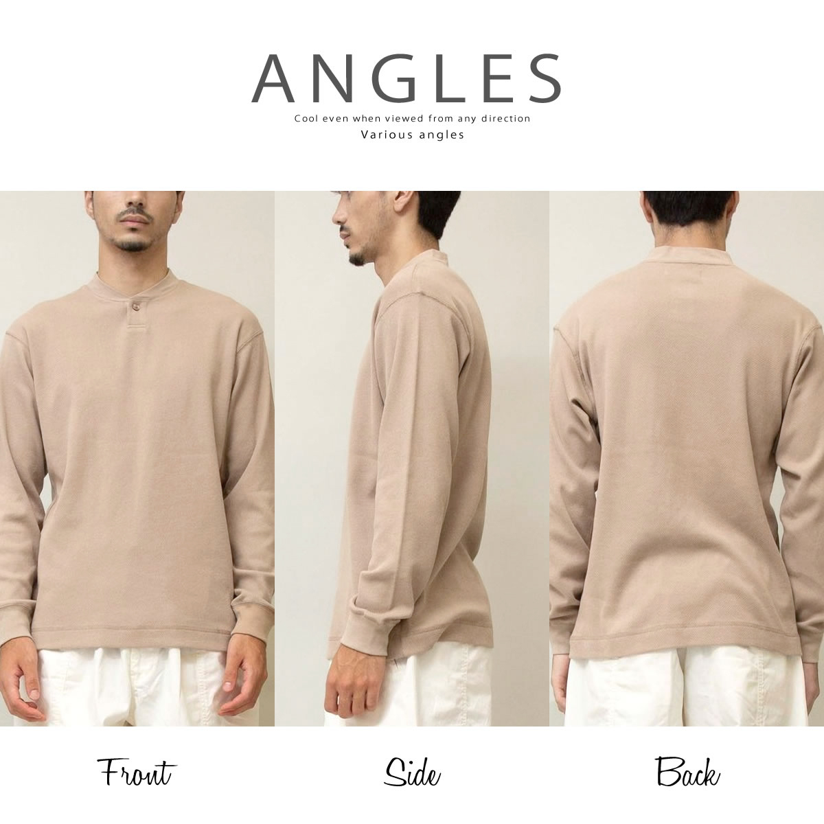 Johnbull（ジョンブル） メンズ ワッフルヘンリーカットソー 長袖 T