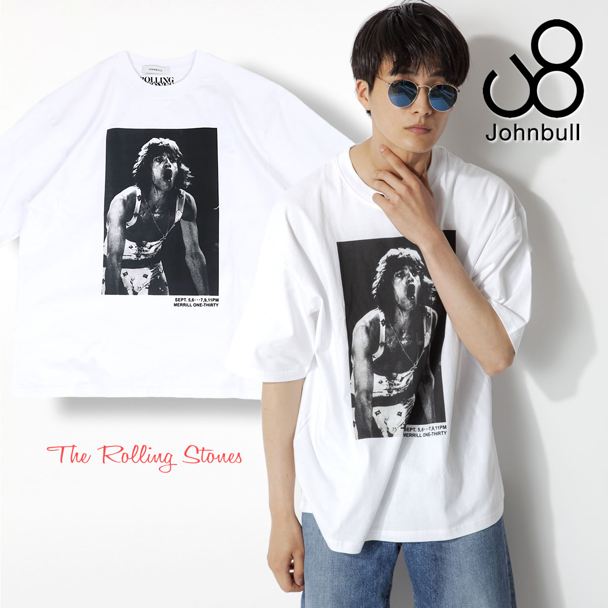 ジョンブル メンズ 半袖 ローリングストーンズ プリントTシャツ クルーネック Johnbull バックプリント ロックT バンドT THE  ROLLING STONES