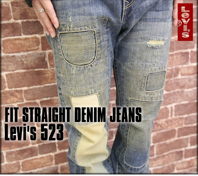 希少 Levi's 523 Straight パッチワーク加工 デニム W30 l52335a-model.jpg