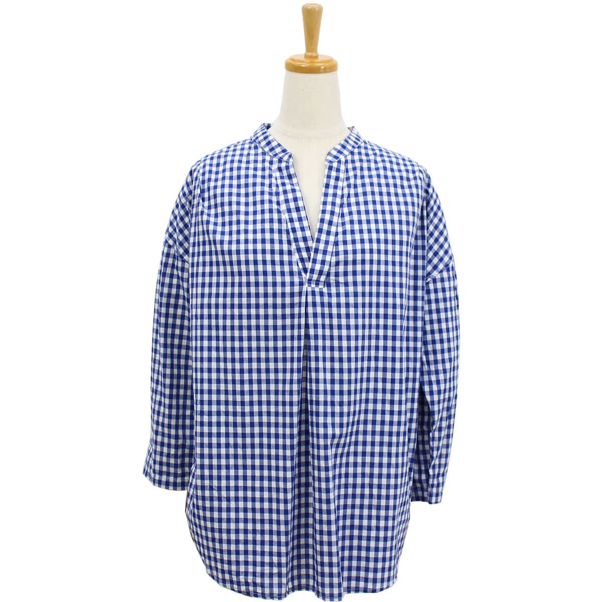極美品△TICCA //ギンガムチェック長袖シャツ△スキッパー プル