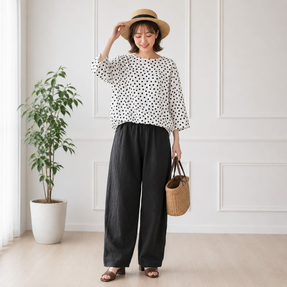 NARU ナル 20シーチングハンドワッシャーノッポパンツ イージーパンツ