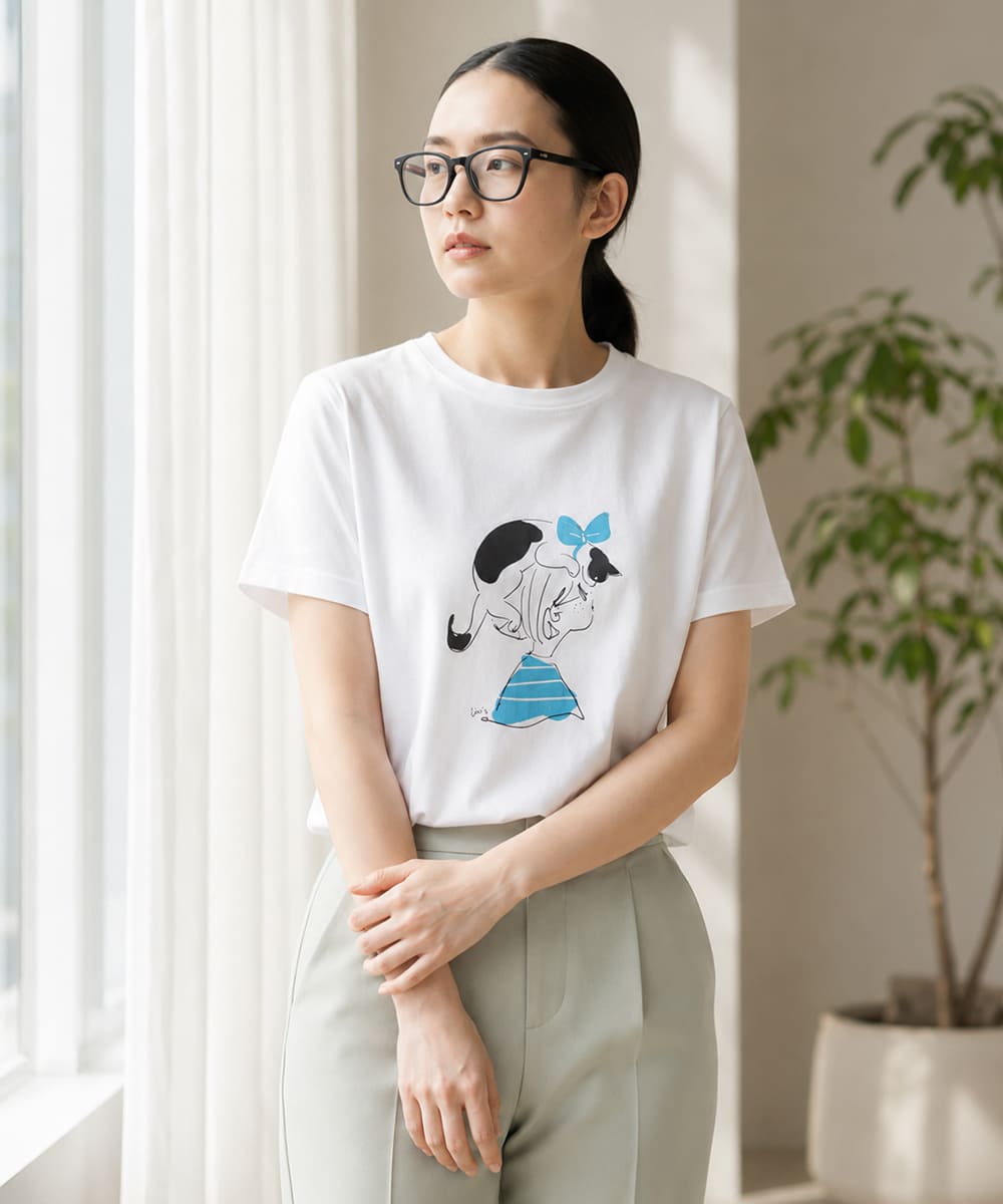 NARU ナル ミナミシャツ レディース Tシャツ 日本製 綿100％ フレンチスリーブ のりcorin コラボ イラストプリント 猫_nar_ltt |  | 03