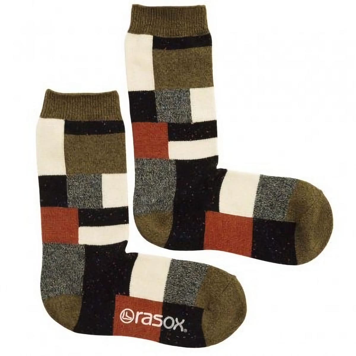rasox ラソックス 靴下 パッチワーク風コットン クルーソックス ca202cr20 Ｌ字型 メンズ レディース スニーカーソックス スポーツ コットン | rasox | 01