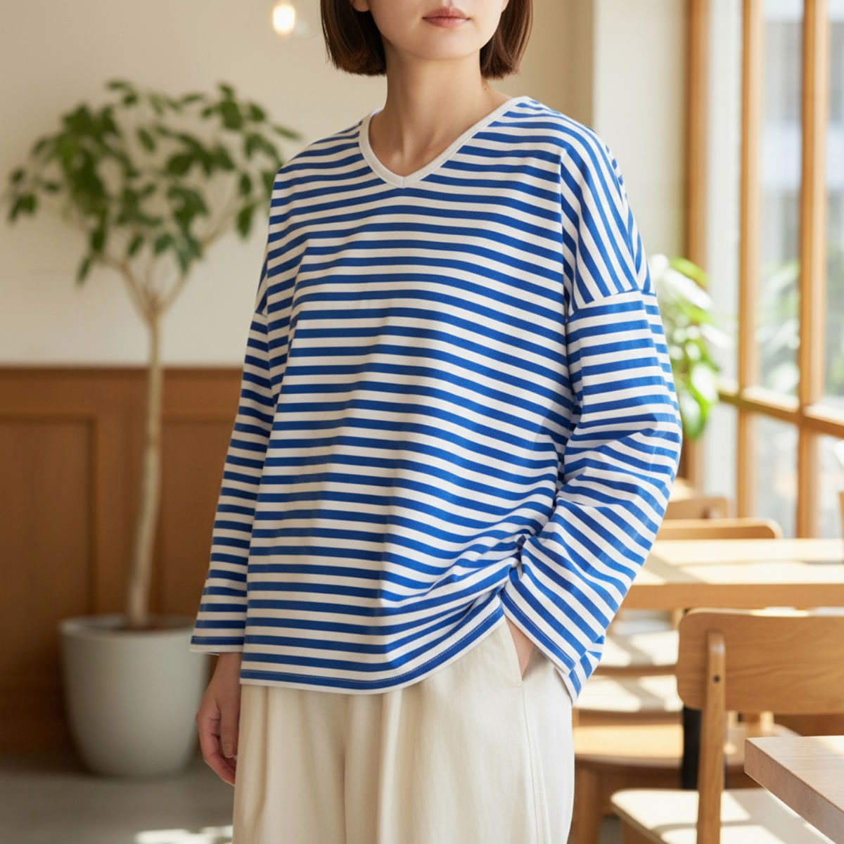 yuni ユニ シワ加工 ドロップショルダーカットソー 長袖シャツ Honeys（ハニーズ） カットソー 長袖 フリル ストレッチ レーヨン混