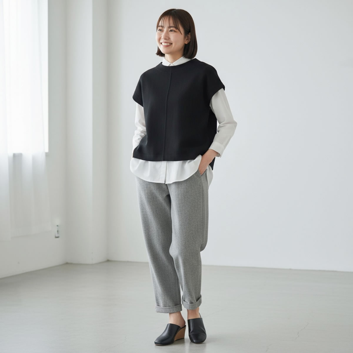 to touch（トゥータッチ） 強縮 ノーカラー ウール フレンチベスト