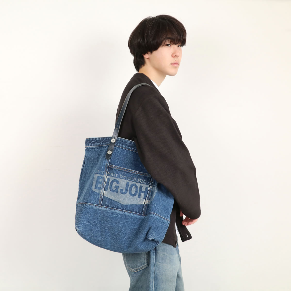 BIGJOHN ビッグジョン　デニムボストンバッグ Big John デニムトートバッグ ビッグジョン 本革ハンドル