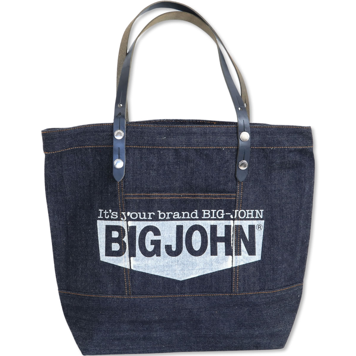 BIGJOHN ビッグジョン　デニムボストンバッグ Big John ノンウォッシュデニムトートバッグ ビッグジョン 本革