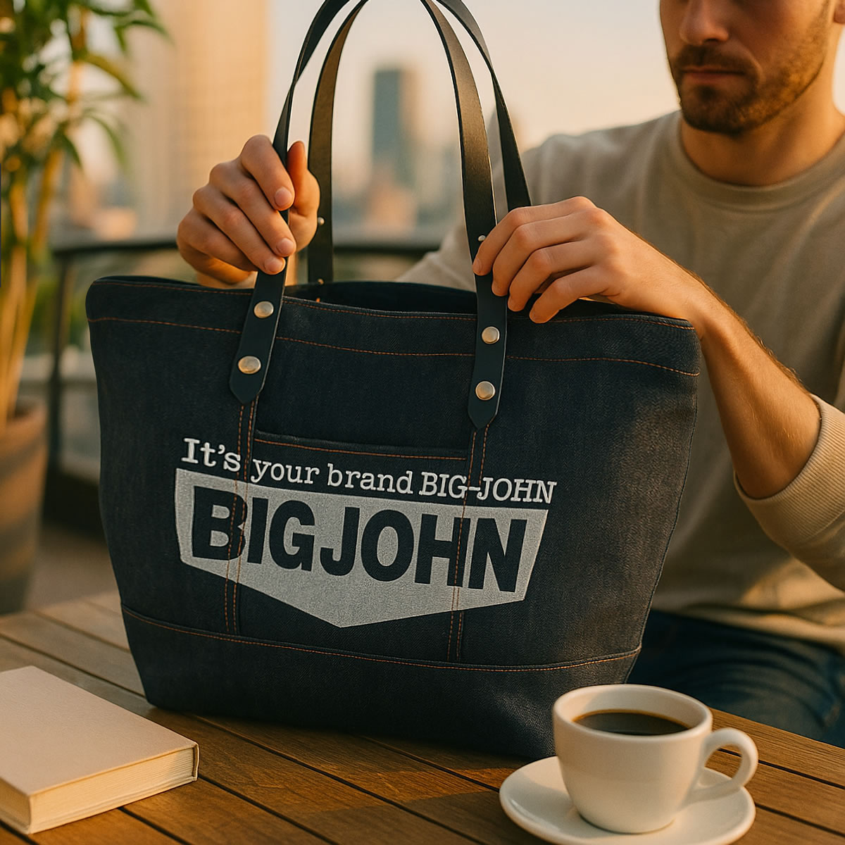 Big John ノンウォッシュデニムトートバッグ ビッグジョン 本革