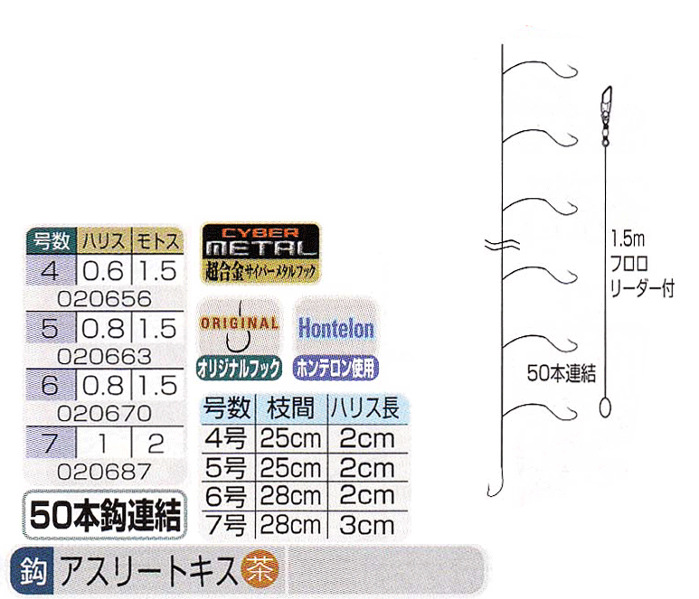 ささめ針 アスリートキス50本連結仕掛 7号 鈎・アスリートキス 3