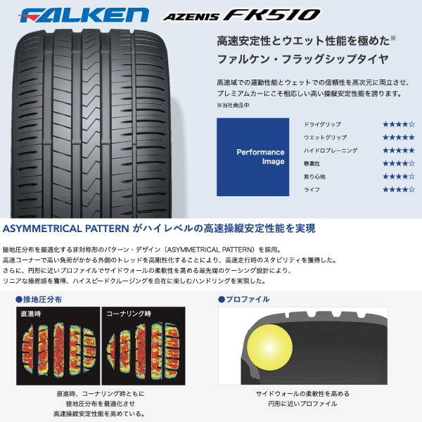 新作☆255/30ZR20 （92Y） XL ファルケン アゼニス FK510 4本+送=計101,200円～ FALKEN AZENIS FK510 255 30 20インチ 国産 タイヤ 取寄 サマー 新品