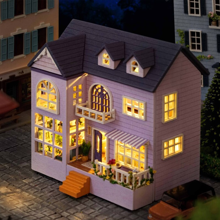 手作り 木製ドールハウス ミニチュアハウスキット ドールハウス 手作りキット DIY おもちゃ 家具付き 発光 人形の家 初心者向け 女の子 図画工作｜us-style｜03
