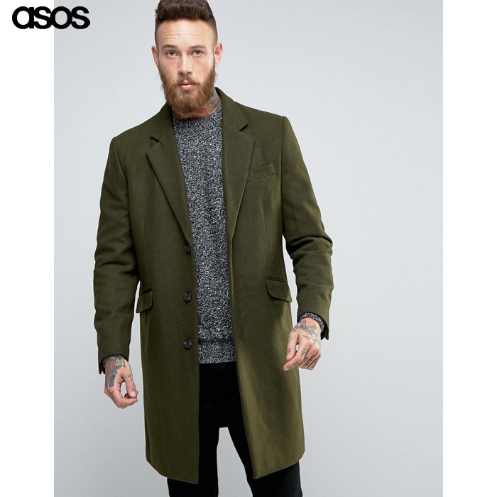 エイソス メンズ チェスターコート カーキ ASOS Wool Mix Overcoat In Khaki(848843)