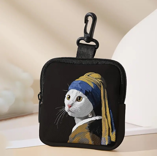 今ならほぼ即納！ ミニポーチ 猫 ネコ アート シック プリント コインケース 小銭 バッグ