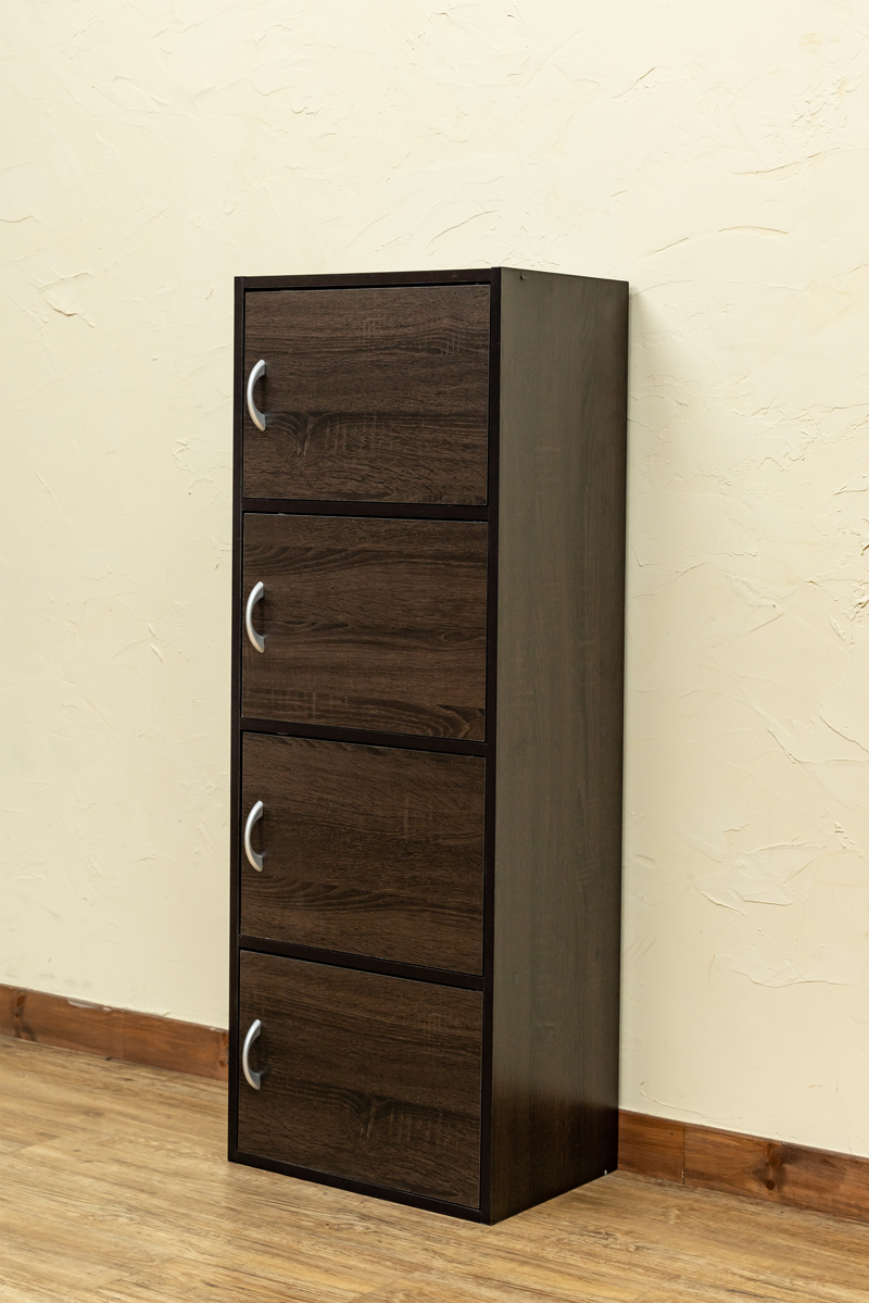 棚 ラック 4段 扉つき ドア付き 収納棚 シンプル 本棚 玄関 リビング