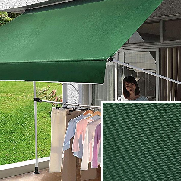 オーニング　3m　ベージュ　ベランダ　ブラウン　グリーン　DIY　突っ張り　テント　ストライプ　カフェ　手動　緑　庭　シェード　cafe風