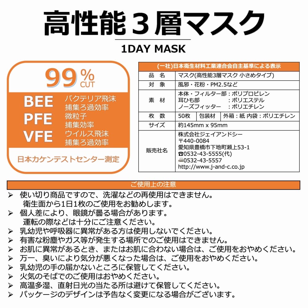 マスク 不織布 2000枚 50枚×40箱 大人用 子供用 3層 99％カット ジェイ