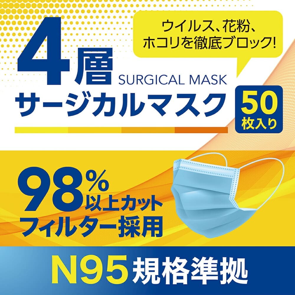 4層マスク N95規格 4層構造サージカルマスク 50枚入 : 1511100000016