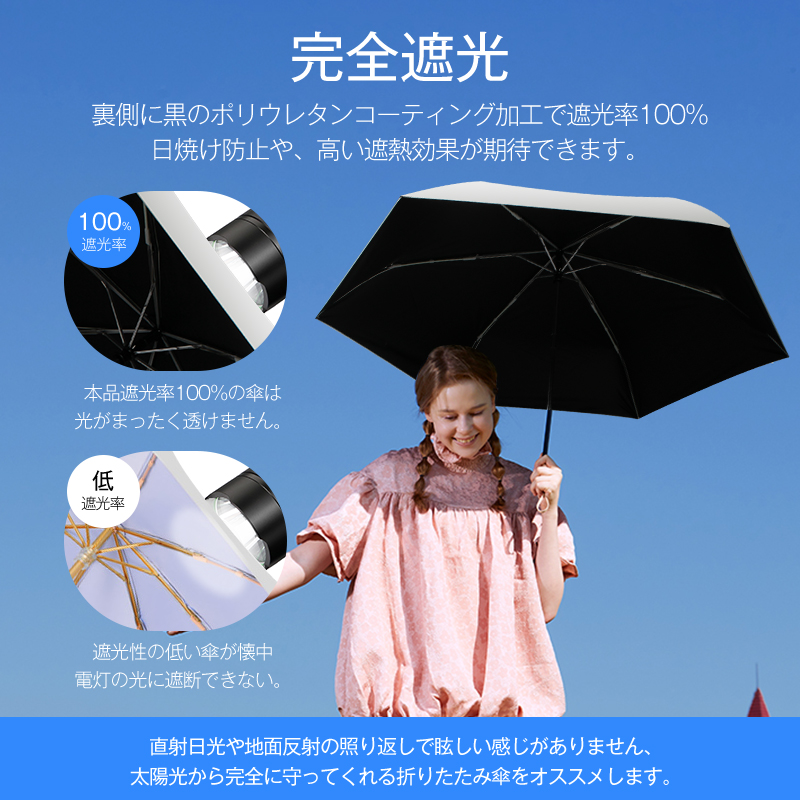 黒 ブルー 新入荷」 日傘 折りたたみ 完全遮光 自動開閉 超軽量 逆折り式 折り畳み傘 6本骨 Uvカット 紫外線対策 メンズ レディース  ワンタッチ 晴雨兼用 財布、帽子、ファッション小物
