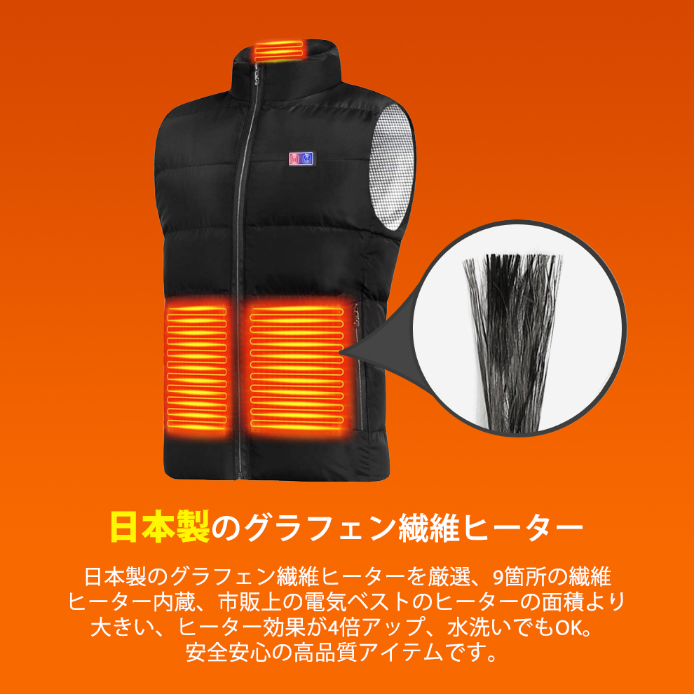 バッテリー付き」 電気ベスト 電熱ウェア 電熱ベスト 日本製繊維 
