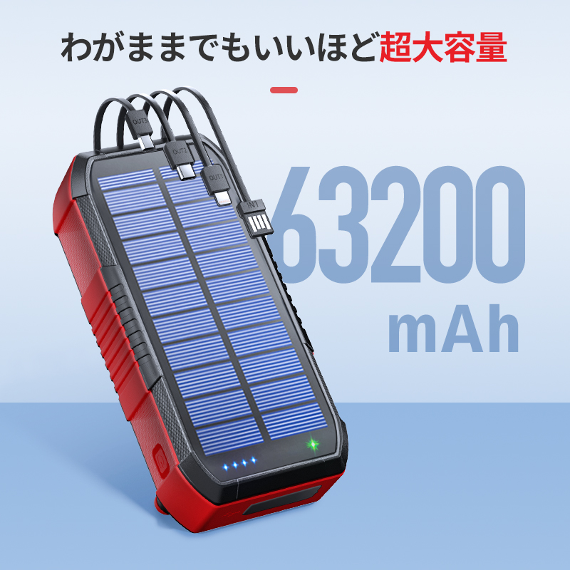 ソーラーモバイルバッテリー 大容量 63200mAh 急速充電 ソーラー 