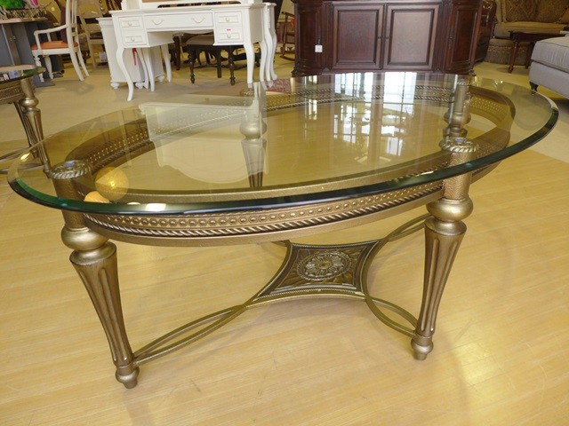 ローテーブル ガラス センターテーブル 丸テーブル 楕円 大きい アンティーク調 ゴールド 高級 ガラステーブル 丸型 テーブル 37526  MAGNUSSEN