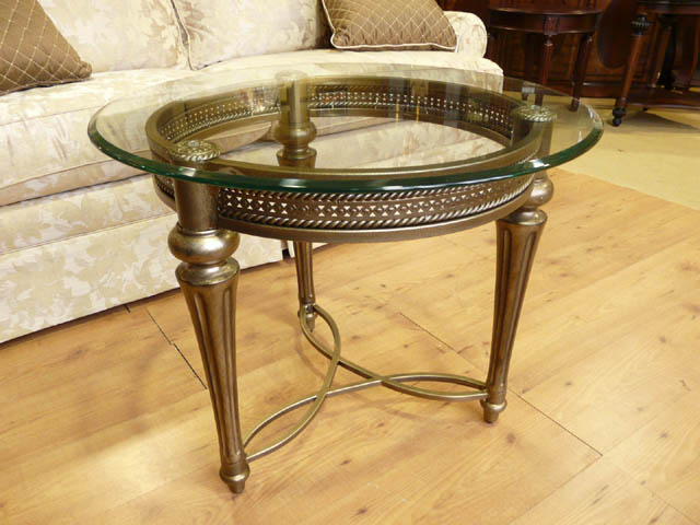 サイドテーブル ガラス テーブル 丸テーブル ゴールド ガラステーブル ナイトテーブル 丸型 アンティーク調 高級 37504 MAGNUSSEN
