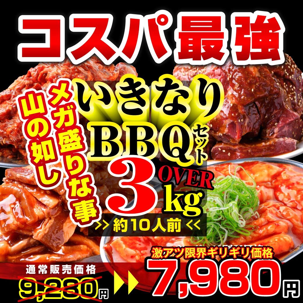 海外注文 焼肉 牛肉 3kg 焼肉セット 5-9人前 ハラミ カルビ ホルモン