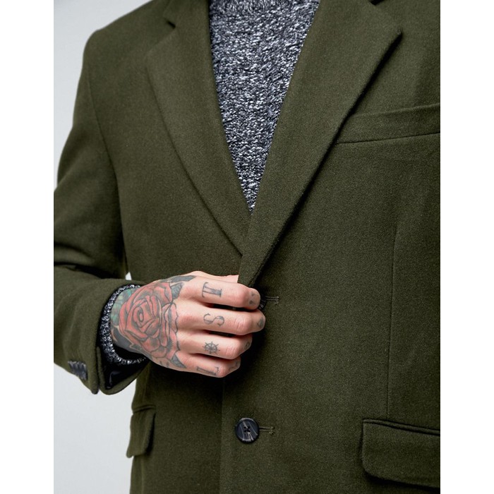 asos（エイソス） メンズ チェスターコート カーキ ASOS Wool Mix