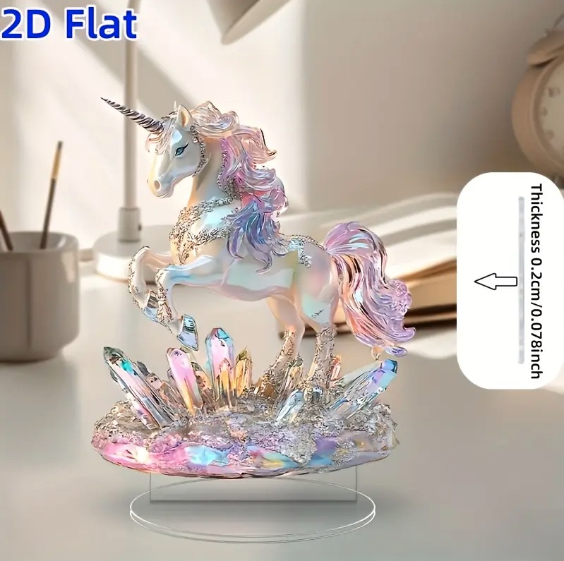 2D フラット アクリルスタンド ユニコーン 宝石 置物 インテリア 小物