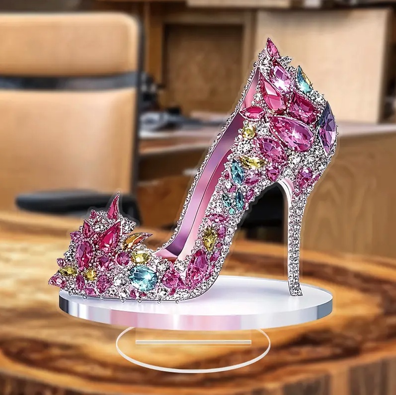 2D フラット アクリルスタンド ハイヒール 宝石プリント 置物