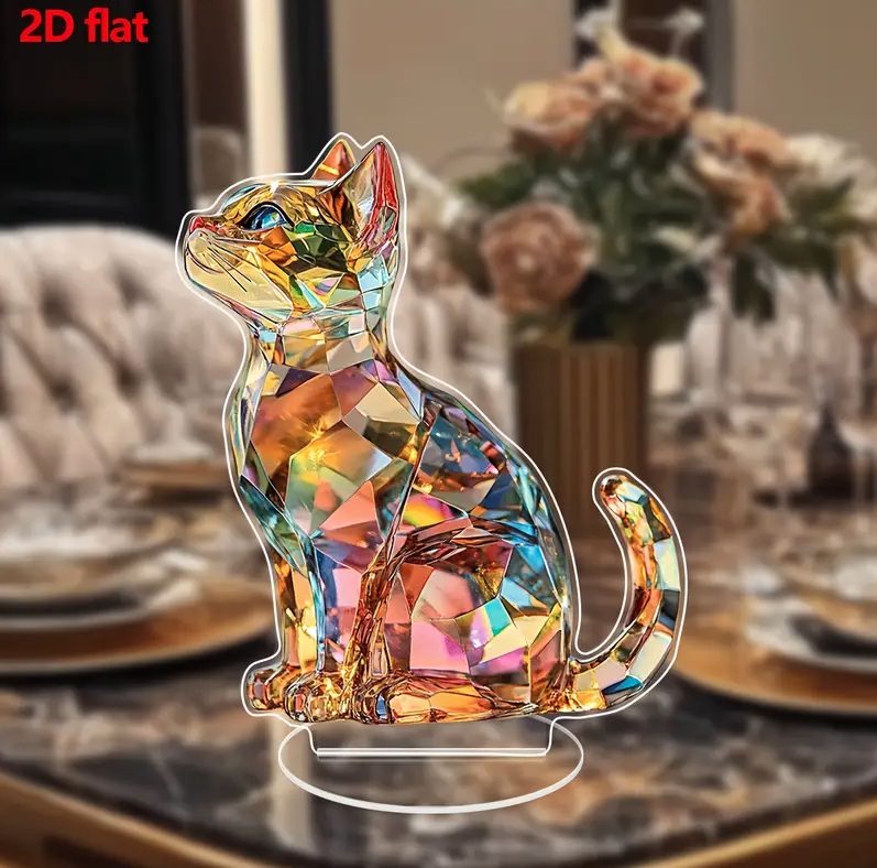 2D フラット アクリルスタンド 猫 ねこ 宝石プリント 置物 インテリア