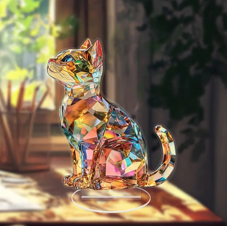 2D フラット アクリルスタンド 猫 ねこ 宝石プリント 置物 インテリア