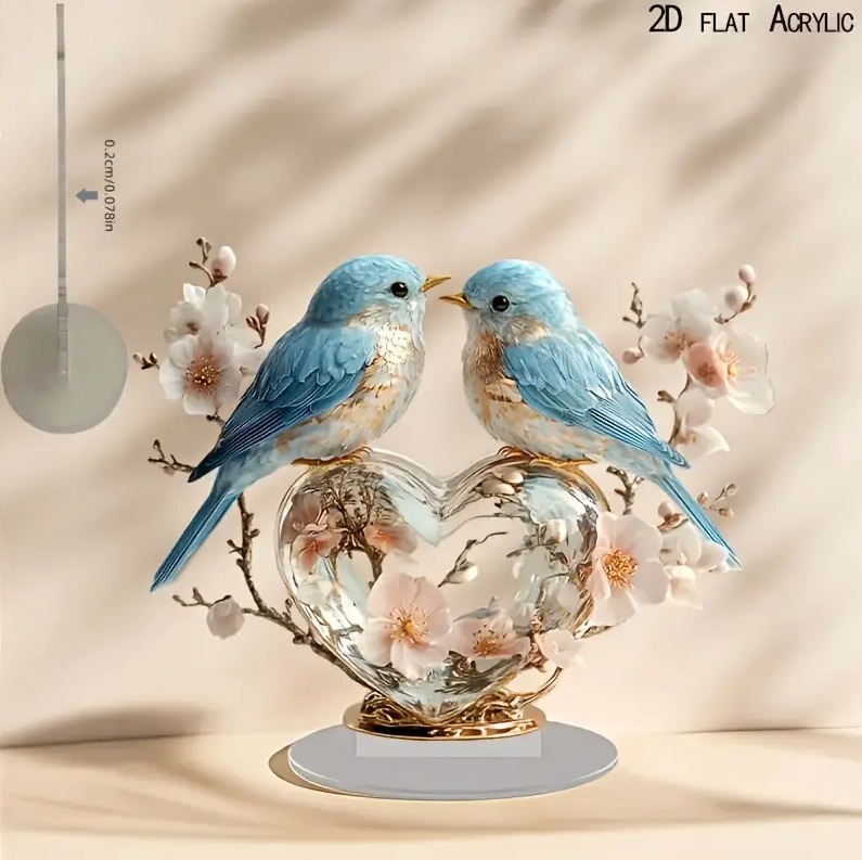 2D フラット アクリルスタンド 青い鳥 ハート 置物 インテリア 小物