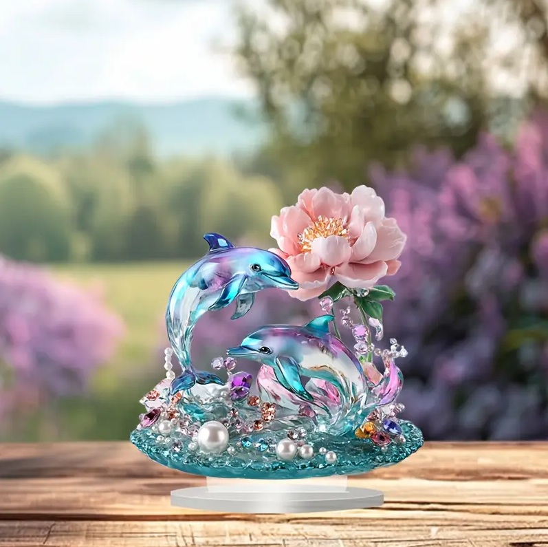 2D フラット アクリルスタンド イルカ 宝石プリント 置物 インテリア