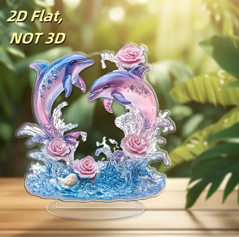 2D フラット アクリルスタンド イルカ バラ クリスタルプリント 置物
