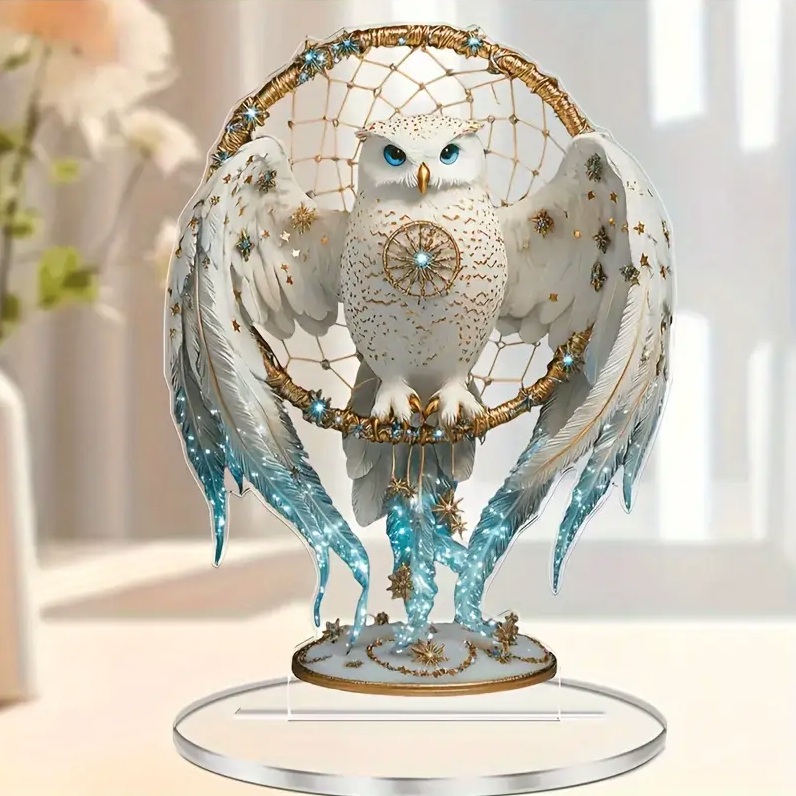 2D フラット アクリルスタンド ボヘミアン風 フクロウ プリント 置物