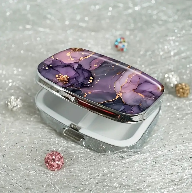 ピルケース 紫 金 マーブルデザイン 可愛い ピルボックス 携帯 ピルケース 紫 金 マーブルデザイン 可愛い ピルボックス 携帯