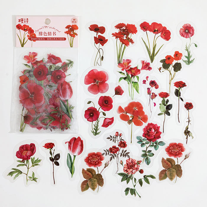 40枚 シール 花 フラワー 押し花 透明 アンティーク ビンテージ デコ  