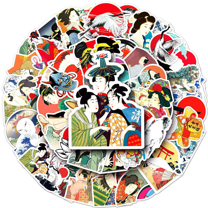 50枚 ステッカー ビンテージ 日本 浮世絵 アート 和風 かっこいい 防水
