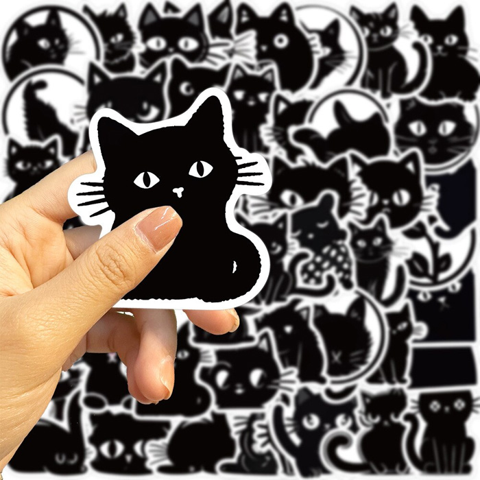 50枚 ステッカー 黒猫 クロネコ 猫 ネコ 可愛い イラスト 防水 耐水
