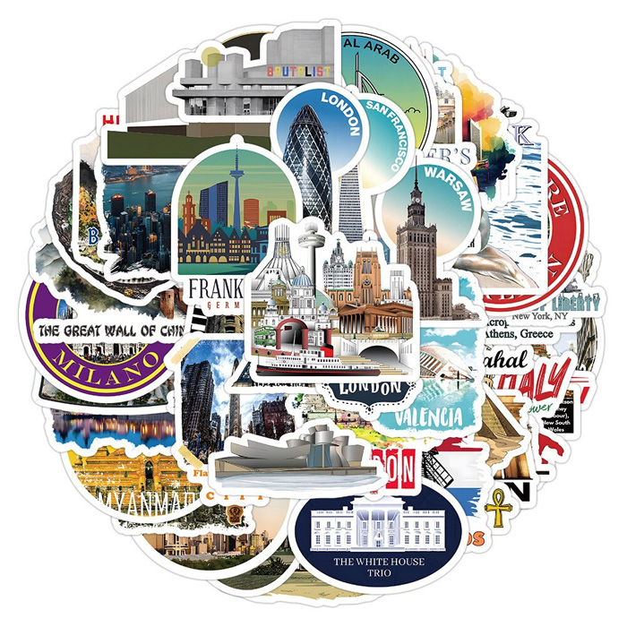 50枚 ステッカー 世界遺産 海外旅行 旅行 ランドマーク おしゃれ 防水