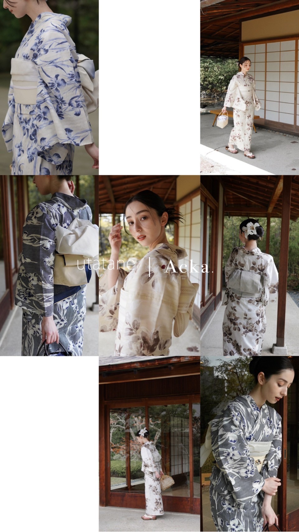 【utatane×Acka.】浴衣3点セット　百合　white utatane×Acka. 浴衣3点セット ( ゆかた・帯・下駄 ) 山茶花